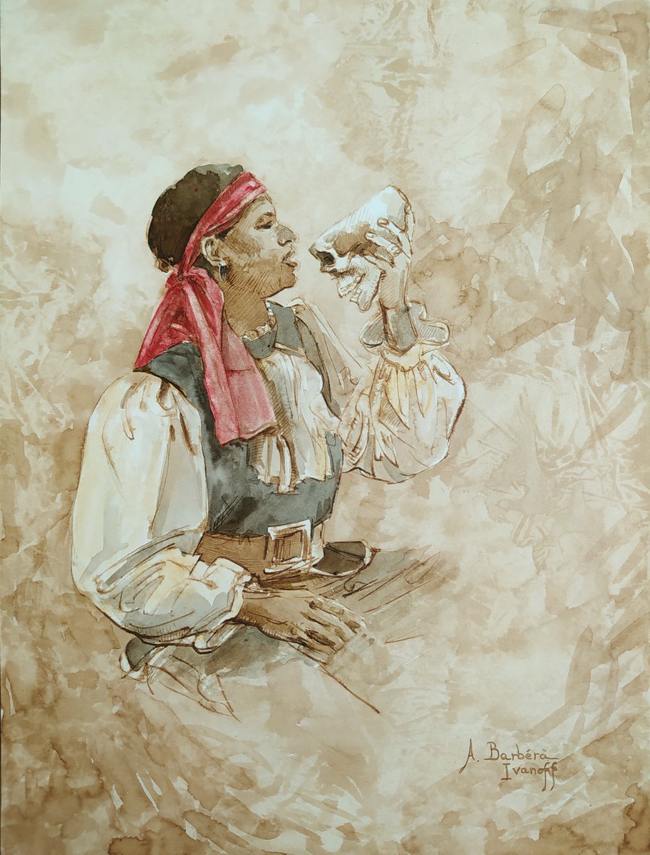 Expressive Portrait Drawing By Alexandre Barbera-Ivanoff, 12 X 16, i? Ta Sante! (Cheers), Original Artwork