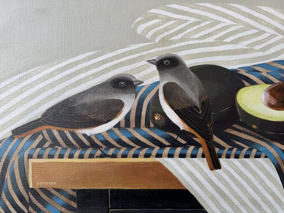 Birds and avocado