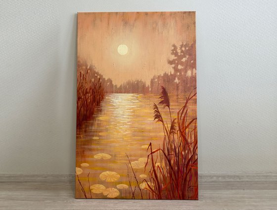 Sunset Pond With Reeds