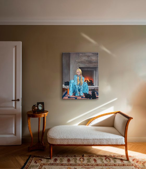 Contemporary portrait "By the Fireplace"