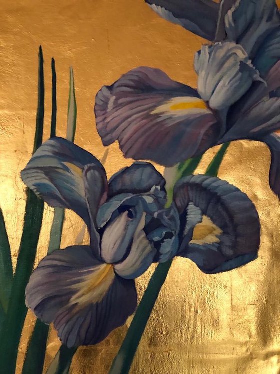 Blue Iris on Golden Canvas