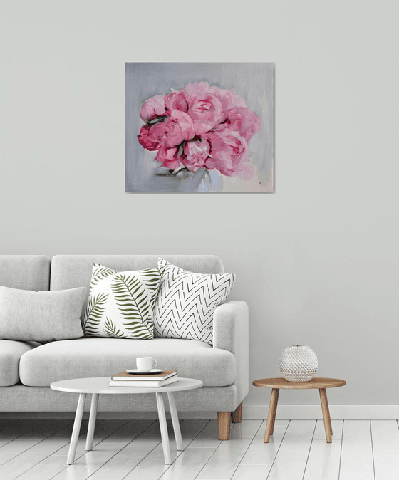 Peony bouquet painting large oil painting floral 27x31inch