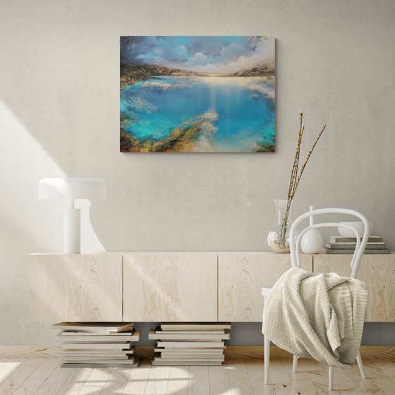 A large original modern semi-abstract figurative seascape painting "Deep Inside"