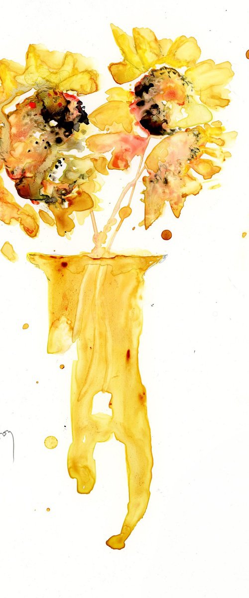 Sunflowers in a Vase on Yupo by Alex Tolstoy
