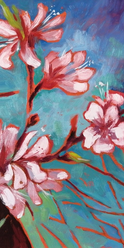 Almond blossom original small artwork on wood by Olga David