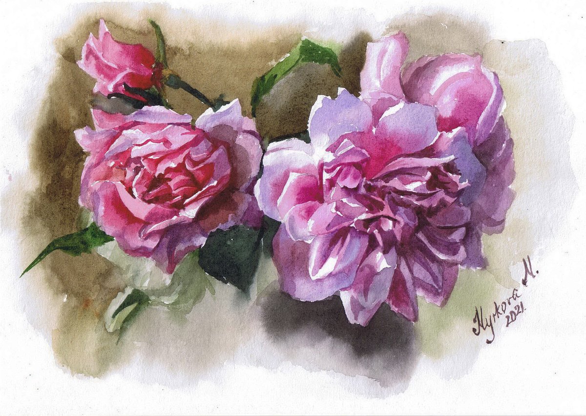 Watercolor pink peonies by Marta Nyrkova