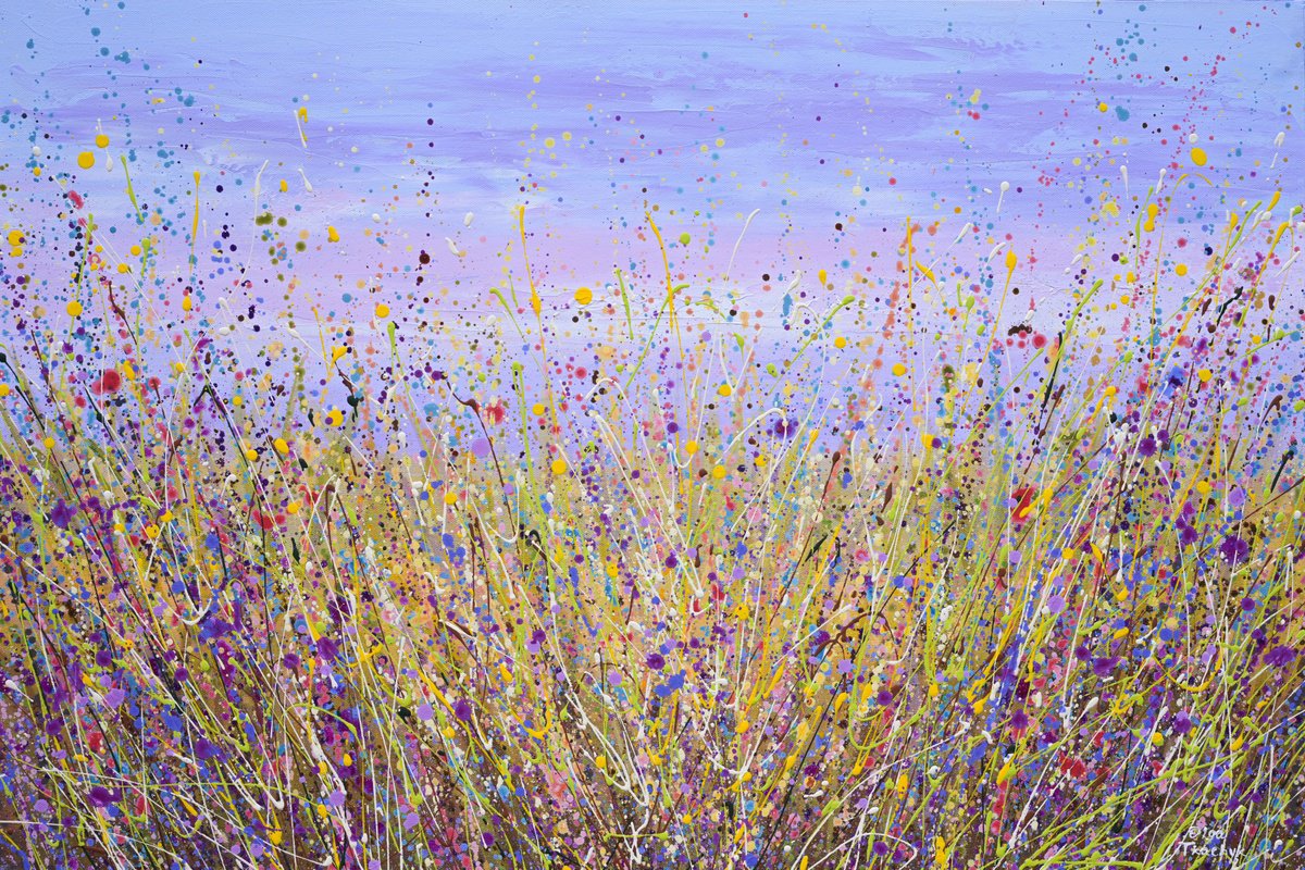 Abstract Botanical Acrylic Painting By Olga Tkachyk, 36 X 24", Lavender Field, Original Artwork