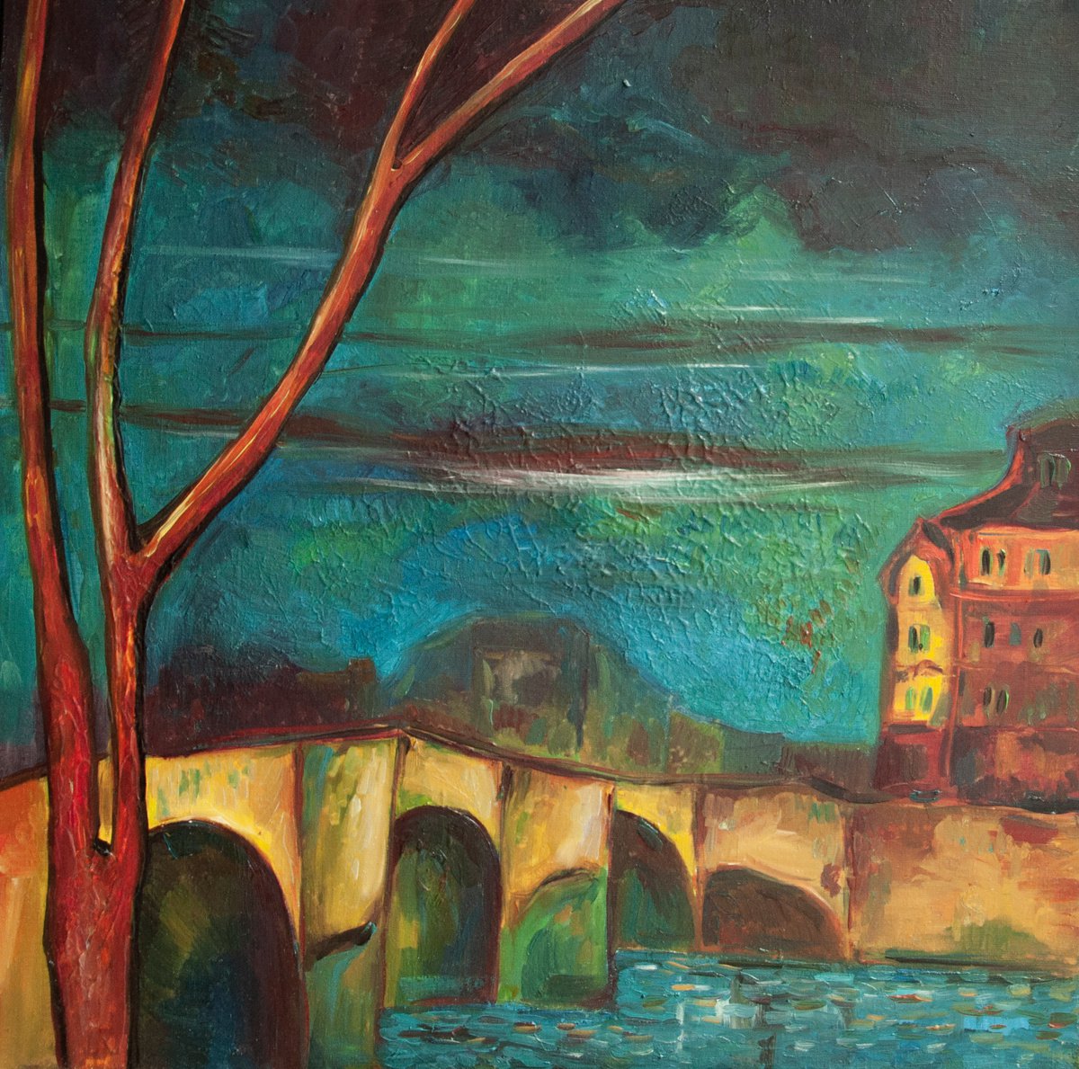 Impressionistic Cityscapes Oil Painting By Valda Rose Art Gallery, 24 X 24", Pont-Neuf (Paris), Original Artwork