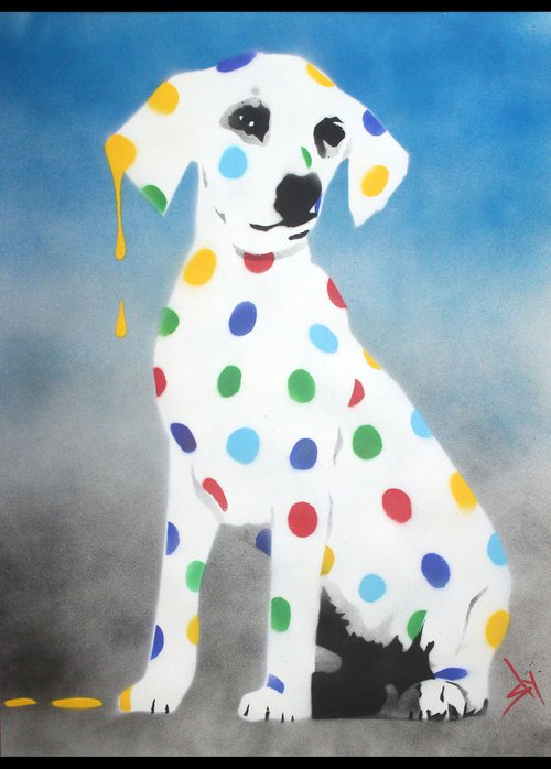 Damien's dotty, spotty, puppy dawg (blue on plain paper)+ free poem. by Juan Sly