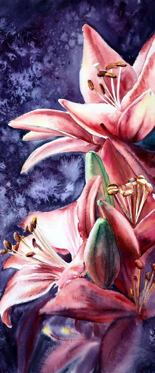 ORIGINAL Lily Flowers in Watercolor - Botanical Art - Floral Painting by Yana Shvets