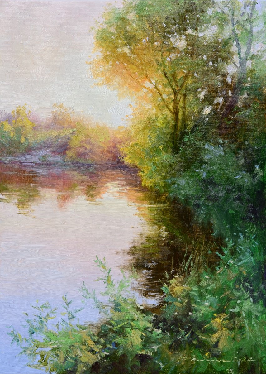 Impressionistic Landscape Oil Painting By Ruslan Kiprych, 10 X 14", May Sun, Original Artwork