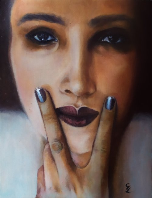 Story of a vintage woman  "Fingers on lips" by Veronica Ciccarese