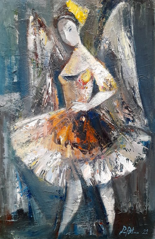 Ballerina - Angel 33x50cm ,oil/canvas, abstract portrait by Matevos Sargsyan