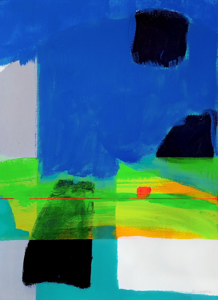 Abstract Acrylic Painting By Evgen Semenyuk, 16 X 20, Blue And Green Abstraction 3, Original Artwork