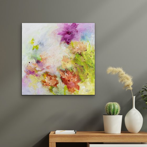 Jardin de roses - Expressive floral painting - Ready to hang
