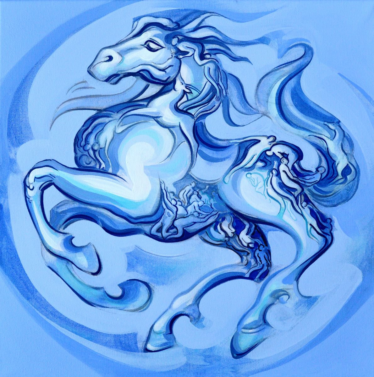 Surrealistic Animal Acrylic Painting By Grama Gabriel, 16 X 16, Running Through Your Dream, Original Artwork