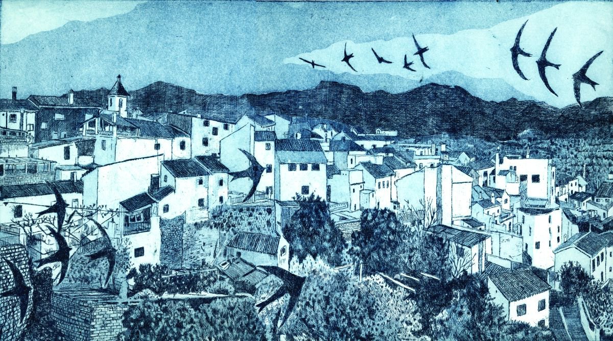 Landscape Etchings & Engravings By Janis Goodman, 22 X 14, Birds Of Passage, Original Artwork