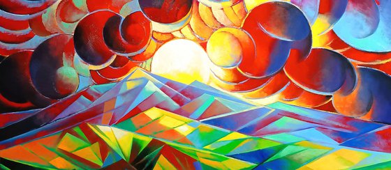 Sunset (100x80cm, cubism, oil painting)