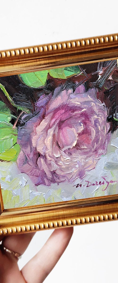 Roses flowers oil painting original, art Floral painting pale purple rose artwork impressionist by Nataly Derevyanko