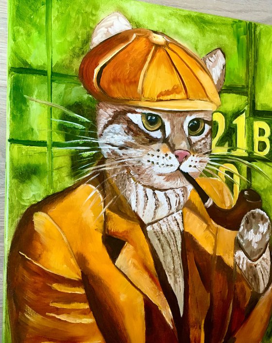 Cat- Sherlock Holmes with a pipe near  Baker  Street 221 B. “Fabulous feline” collection..