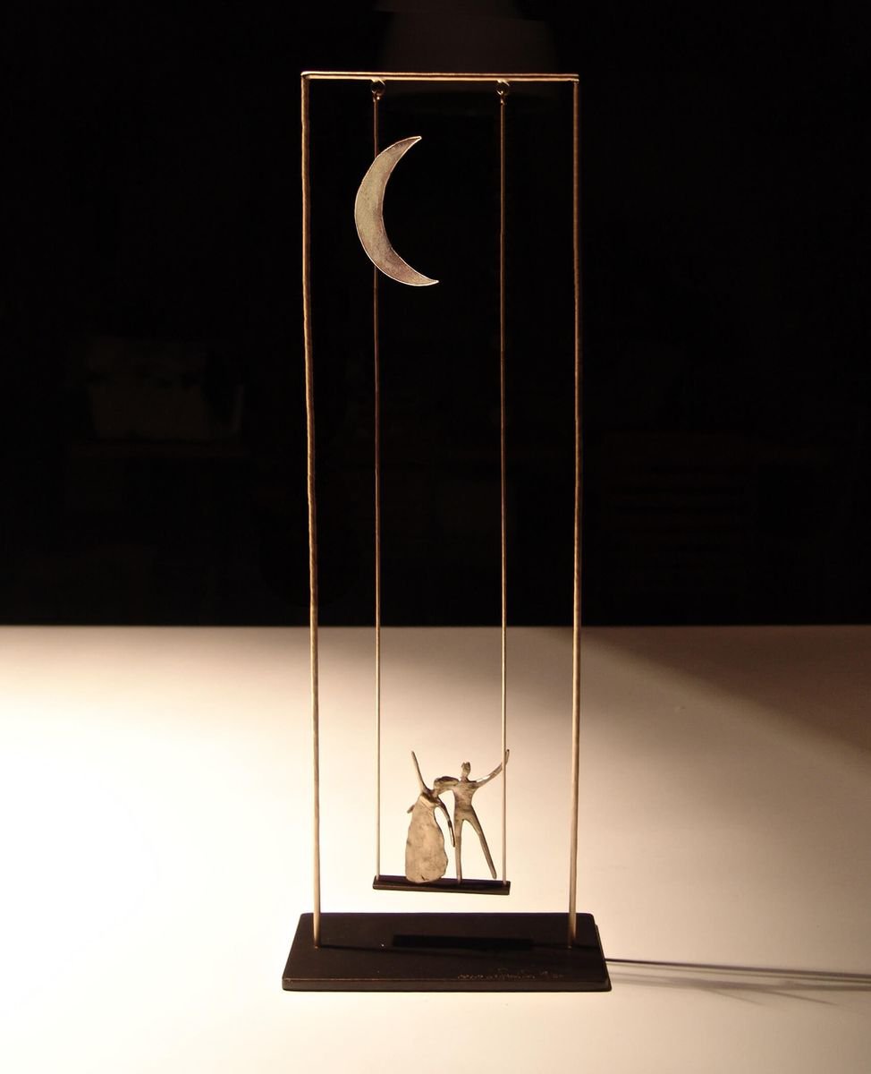 Impressionistic Portrait Bronze Sculpture By Anna Andreadi, 6 X 15, The Pleasures Of Romance, Original Artwork