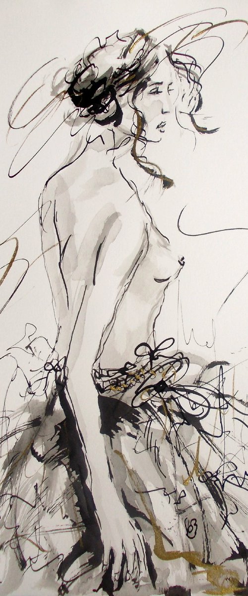 Woman  ink drawing series-Figurative drawing on paper by Antigoni Tziora