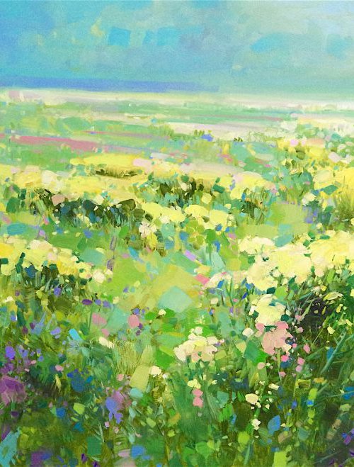 Summer field , Flowers Contemporary art, Original oil painting, One of a kind Signed with Certificate of Authenticity by Vahe Yeremyan