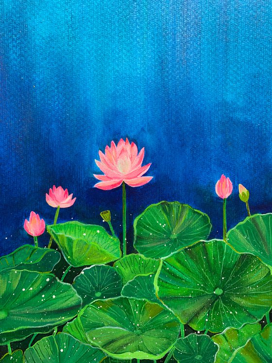 Lotus blooms ! A4 size Painting on paper