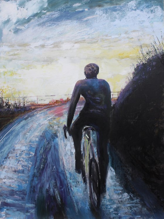 'The Climb III' Cycling Oil Painting