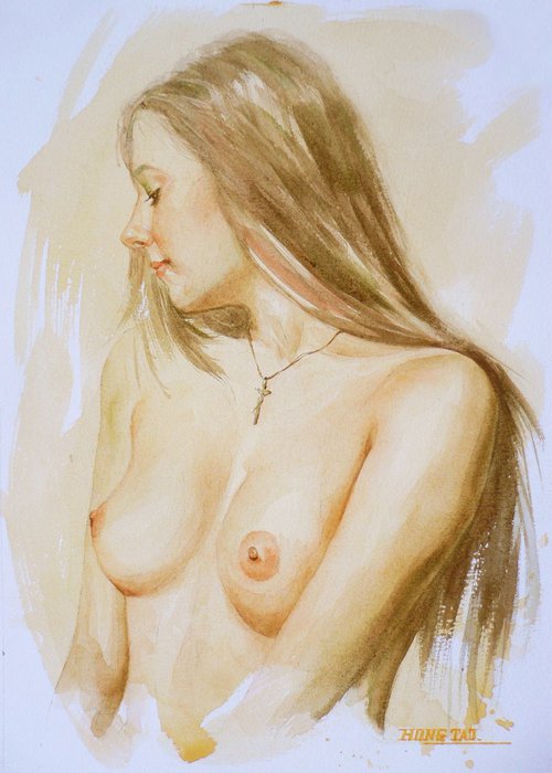 watercolour painting sexy girl #16-3-29-01 by Hongtao Huang