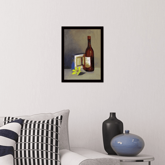 Still life with Wine bottle and canvas