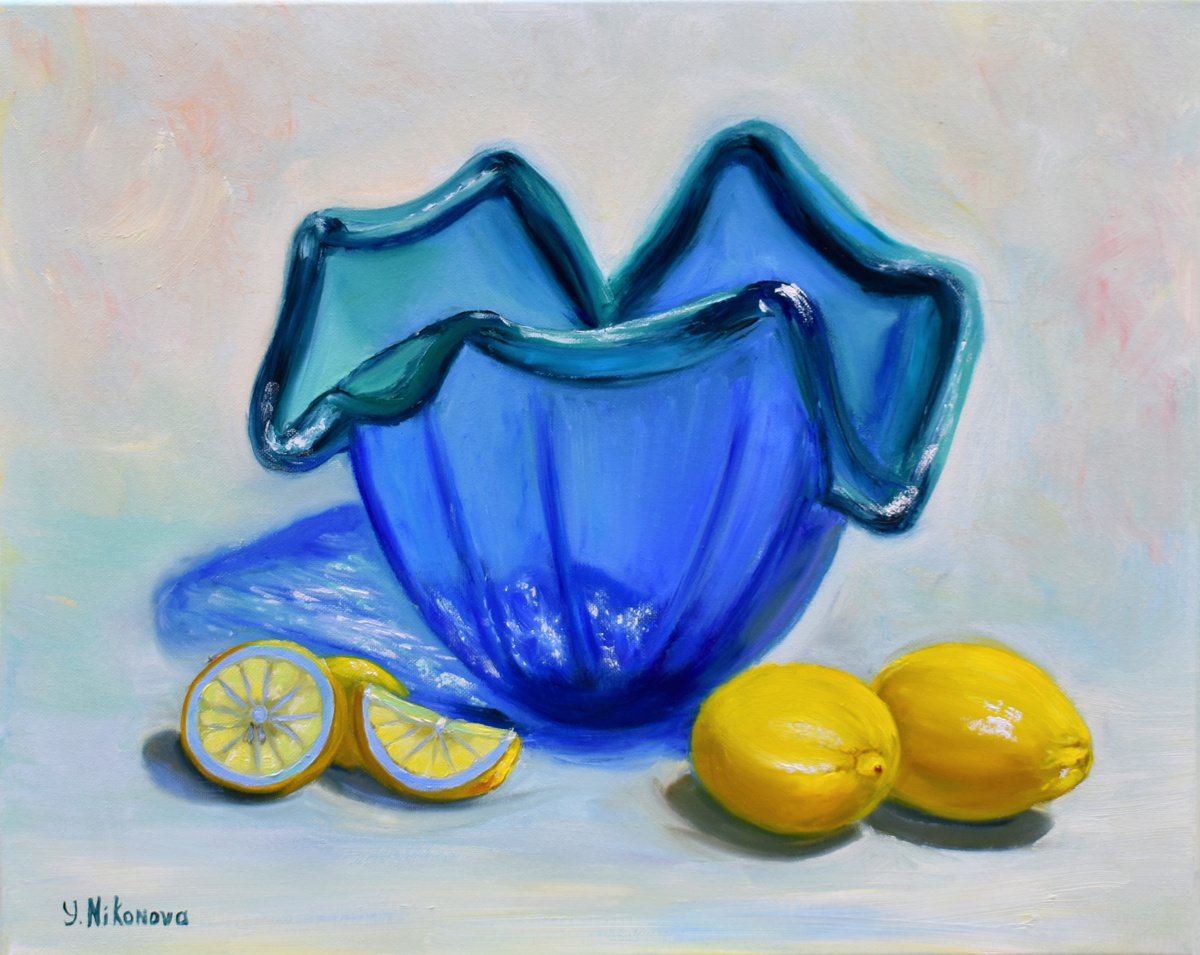 Lemons and a Blue Vase by Yulia Nikonova