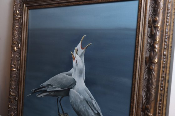 Lockdown Morning Chorus Series - The Voice of the Sea, Seagull Painting, Bird Art by Alex Jabore