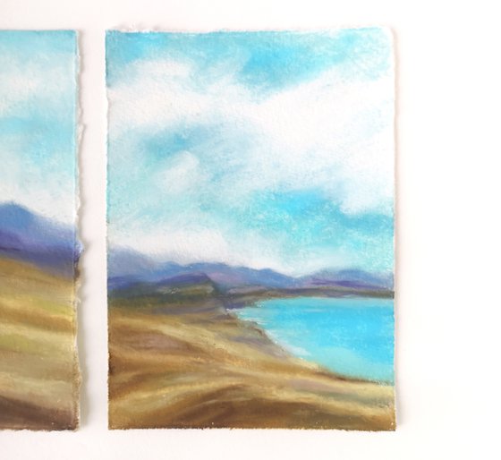 Landscape set of 2. Mountain and sea scenery paintings