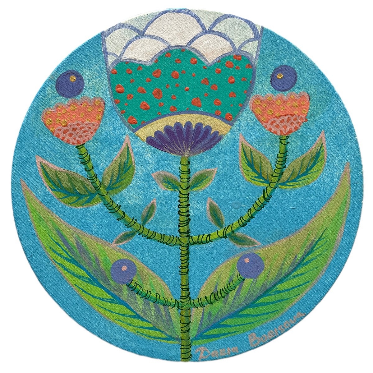 Surrealistic Botanical Acrylic Painting By Daria Borisova, 12 X 12, - Vitality - ?., Original Artwork