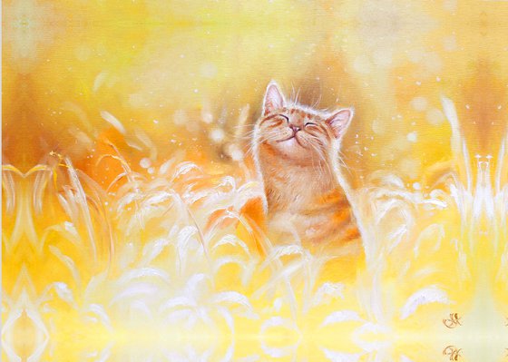 Custom order, Happiness, Cat oil painting