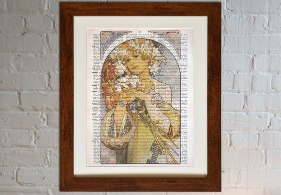 La Fleur - Collage Art Print on Large Real English Dictionary Vintage Book Page