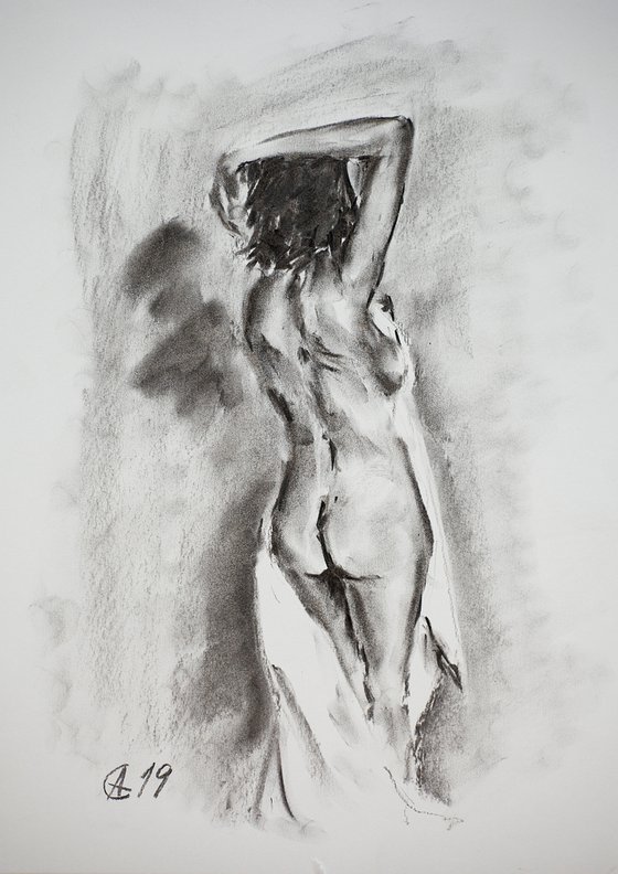 Nude in charcoal. 5. Black and white minimalistic female girl beauty body positive