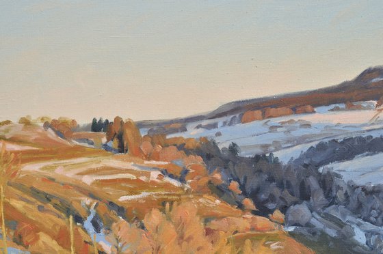 Snow on the mountain, sunset