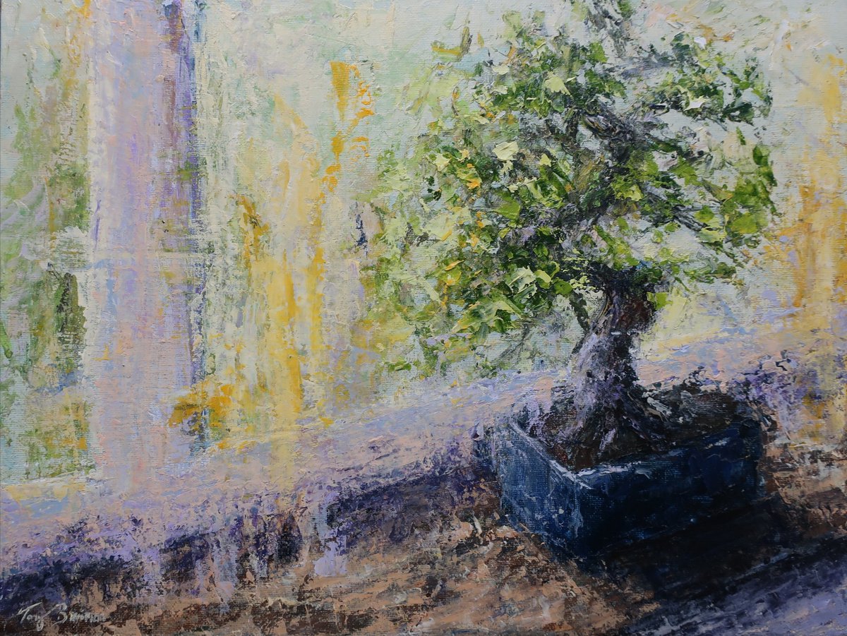 Impressionistic Still Life Acrylic Painting By Tony Berriman, 16 X 12", Bonsai, Original Artwork