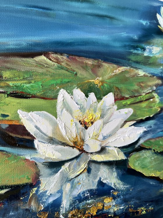 Water Lily Oil Painting Impasto