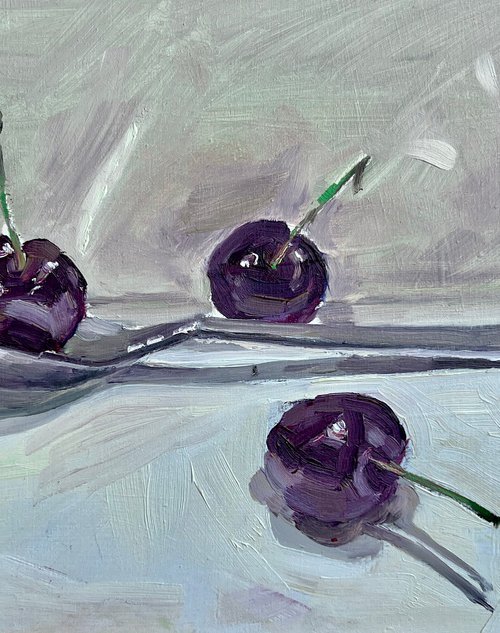 Cherries and spoon by Louise Gillard