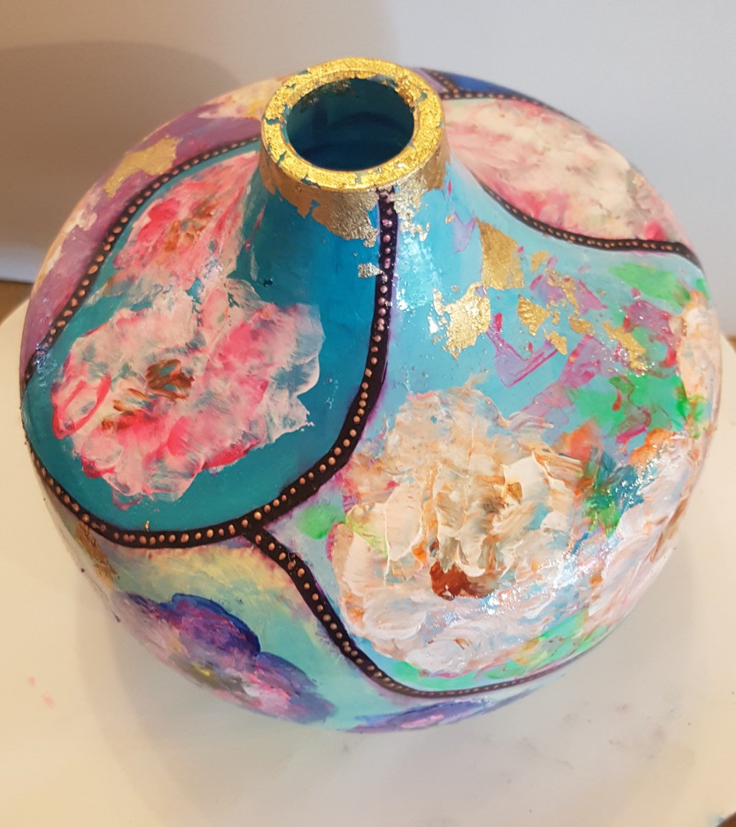 Impressionistic Botanical Sculpture By Els Driesen, 7 X 8, Vase With Roses, Original Artwork