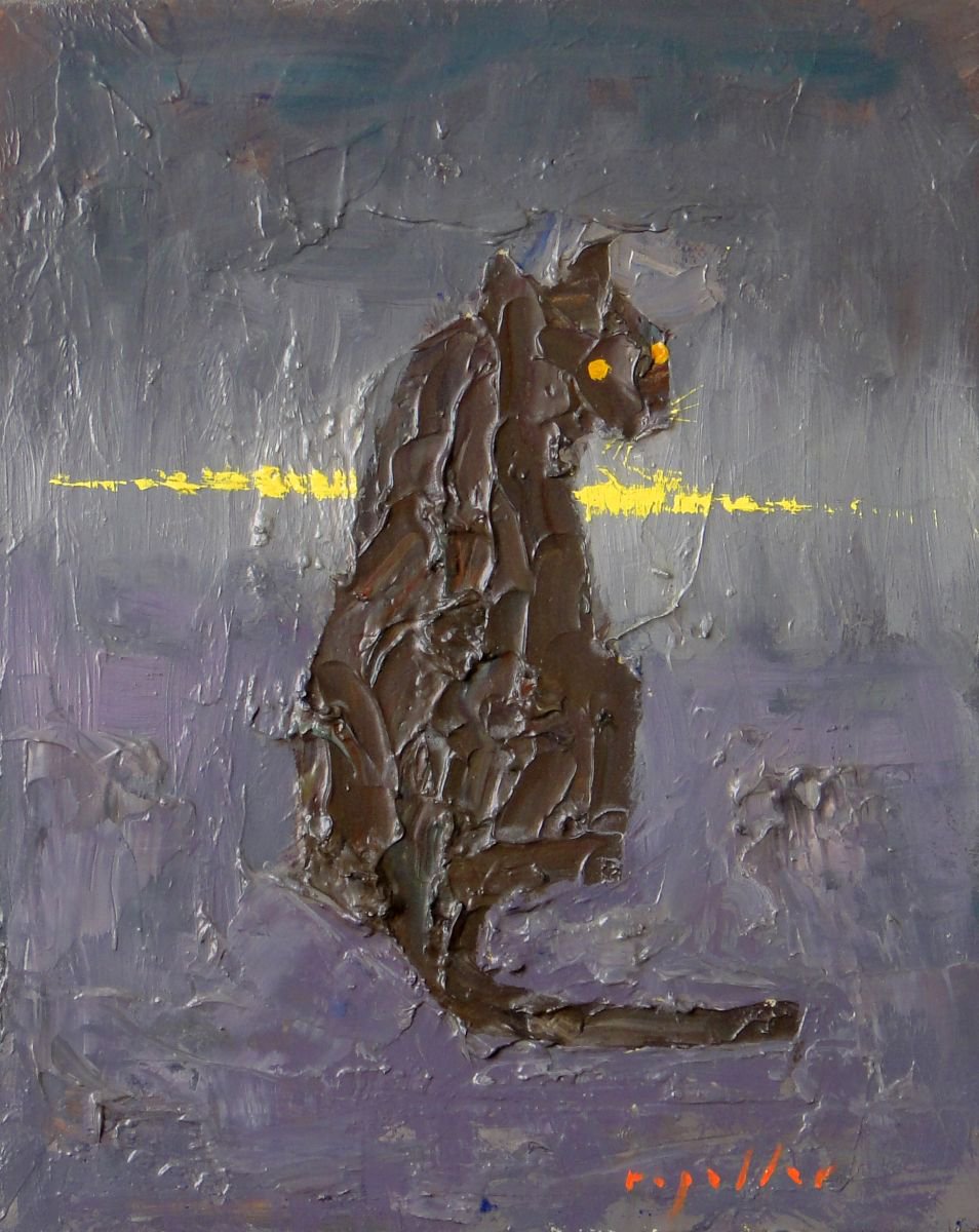 Naive Animal Oil Painting By Rick Paller, 8 X 10", Candle Cat, Original Artwork