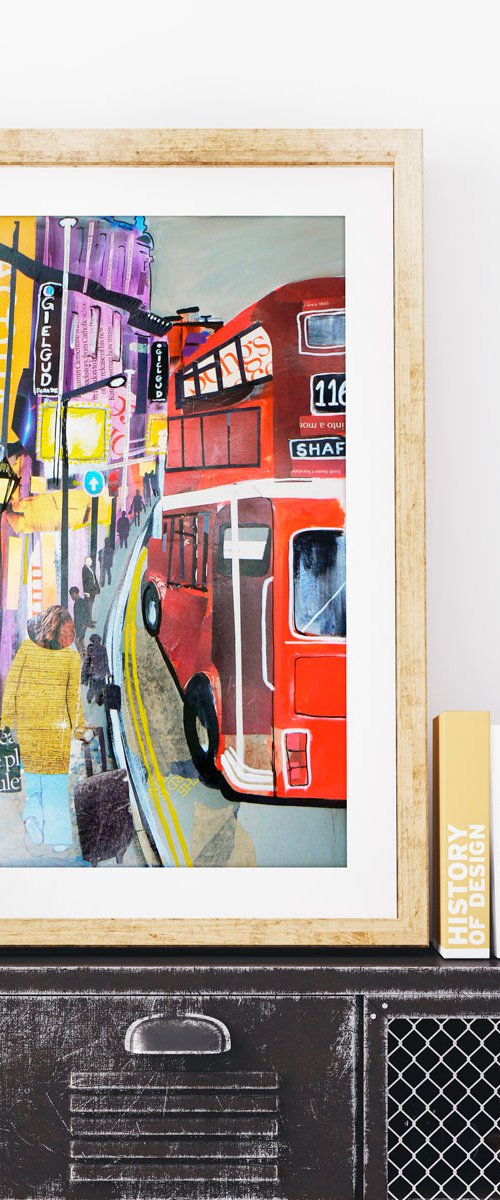 Shaftesbury Avenue, London    (London streets, Shaftesbury Avenue, Theatres, semi abstract artwork) by Carolynne Coulson