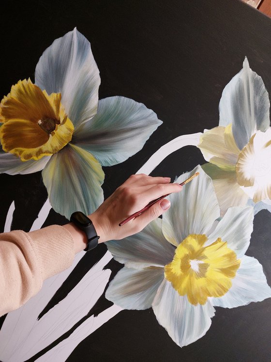 narcissus painting,  yellow flowers art