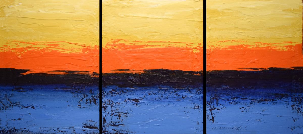 triptych 3 panel wall art impasto textured " Orange Flats " orange yellow 3 panel canvas wall abstract canvas pop abstraction 48 x 20 "