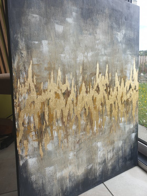 Dripping gold Large ( 80 x 60 cm/ 31 x 24") Mixed Media Gold Leaf Painting Abstract Modern Artwork for Studio Office Decor
