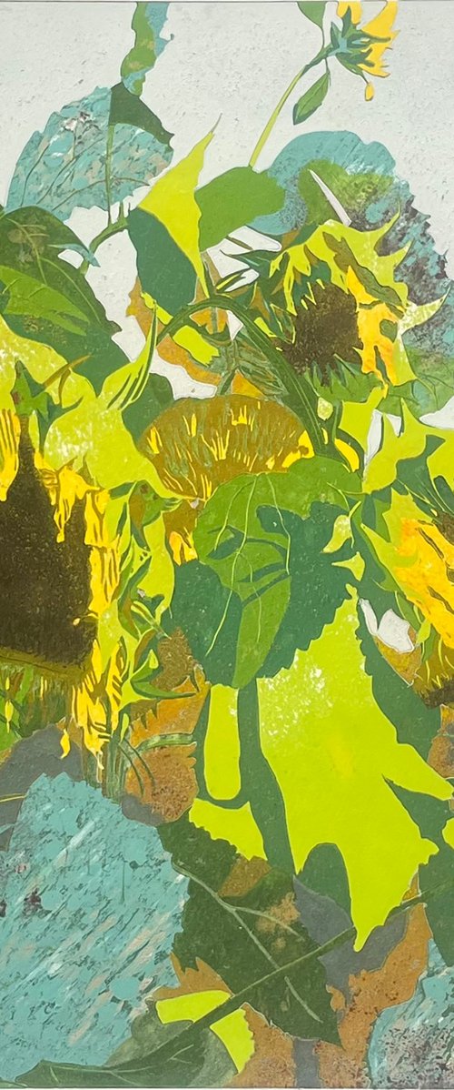 Linocut Print - Sunflowers by C Staunton