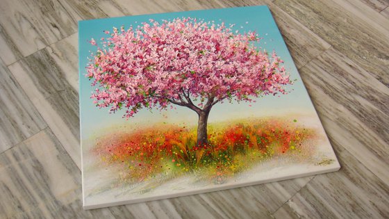 ”Spring Blooming Tree” 35.4" Large Mixed Media Painting